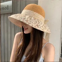 New Style Summer New Hat Female Sweet Temperament Mesh Floral Fisherman Hat Lace Ribbon Bow Sun Hat main image 2