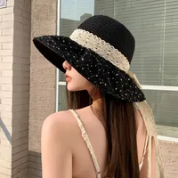 New Style Summer New Hat Female Sweet Temperament Mesh Floral Fisherman Hat Lace Ribbon Bow Sun Hat sku image 2