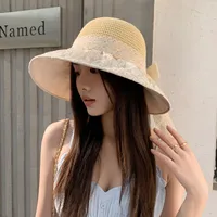 New Style Summer New Hat Female Sweet Temperament Mesh Floral Fisherman Hat Lace Ribbon Bow Sun Hat sku image 3