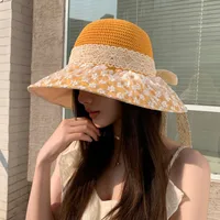 New Style Summer New Hat Female Sweet Temperament Mesh Floral Fisherman Hat Lace Ribbon Bow Sun Hat sku image 4