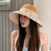 New Style Summer New Hat Female Sweet Temperament Mesh Floral Fisherman Hat Lace Ribbon Bow Sun Hat sku image 5