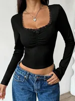 Women's T-shirt Long Sleeve T-Shirts Lace Elegant Classical Solid Color main image 3