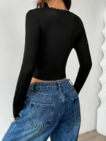 Women's T-shirt Long Sleeve T-Shirts Lace Elegant Classical Solid Color main image 5