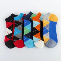 Spring And Summer New Men's Socks Trend Color Large Rhombus Series Men's  Version Of The Boat Socks Men's Socks Casual Socks Wholesale main image 2