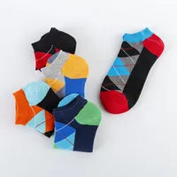 Spring And Summer New Men's Socks Trend Color Large Rhombus Series Men's  Version Of The Boat Socks Men's Socks Casual Socks Wholesale main image 4