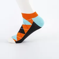 Spring And Summer New Men's Socks Trend Color Large Rhombus Series Men's  Version Of The Boat Socks Men's Socks Casual Socks Wholesale sku image 5