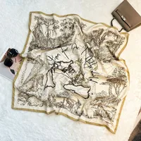 Silk Scarf Retro 90 Large Square Scarf Twill Printed New-style Silk High-end Sense Decorative Gift Scarf Wholesale sku image 13