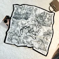 Silk Scarf Retro 90 Large Square Scarf Twill Printed New-style Silk High-end Sense Decorative Gift Scarf Wholesale sku image 14