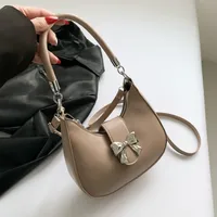 French Niche Fashion Style  New Armpit Bag Sweet Pure Color Bow Satchel Shoulder Crossbody Bag For Women sku image 2