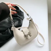 French Niche Fashion Style  New Armpit Bag Sweet Pure Color Bow Satchel Shoulder Crossbody Bag For Women sku image 4