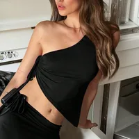 Spring And Summer  New   Women's Clothing Ins Street Style T-shirt Sleeveless Vest Slant Collar Single-sided Suspender Top main image 1