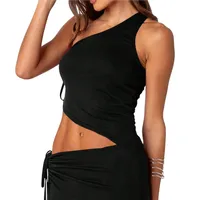 Spring And Summer  New   Women's Clothing Ins Street Style T-shirt Sleeveless Vest Slant Collar Single-sided Suspender Top main image 5
