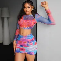 Beach Date Festival Women's  Style Streetwear Abstract Spandex Polyester Milk Fiber Leisure Suit Skirt Sets main image 2