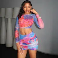 Beach Date Festival Women's  Style Streetwear Abstract Spandex Polyester Milk Fiber Leisure Suit Skirt Sets main image 3