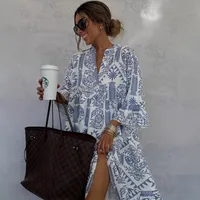 Women's Adults Super Large Swing Skirt Vacation V Neck Pullovers Ruffles Long Sleeve Plant Flowers Midi Dress Club Date Tea Party main image 2