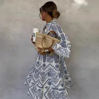 Women's Adults Super Large Swing Skirt Vacation V Neck Pullovers Ruffles Long Sleeve Plant Flowers Midi Dress Club Date Tea Party main image 3