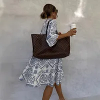 Women's Adults Super Large Swing Skirt Vacation V Neck Pullovers Ruffles Long Sleeve Plant Flowers Midi Dress Club Date Tea Party main image 4