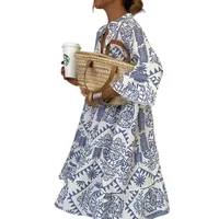 Women's Adults Super Large Swing Skirt Vacation V Neck Pullovers Ruffles Long Sleeve Plant Flowers Midi Dress Club Date Tea Party main image 5