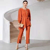 Family Gathering Date Tea Party Women's Elegant Solid Color 95% And Above Polyester Leisure Suit Pants Sets main image 2