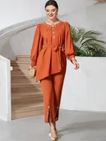 Family Gathering Date Tea Party Women's Elegant Solid Color 95% And Above Polyester Leisure Suit Pants Sets sku image 4