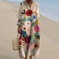 Women's Adults Floral Dress Mori Style Fresh And Sweet V Neck Pullovers 3D/Stereo Pattern Long Sleeve 3D Effect Midi Dress Tea Party main image 1