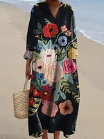 Women's Adults Floral Dress Mori Style Fresh And Sweet V Neck Pullovers 3D/Stereo Pattern Long Sleeve 3D Effect Midi Dress Tea Party main image 2