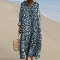 Women's Adults Floral Dress Mori Style Fresh And Sweet V Neck Pullovers 3D/Stereo Pattern Long Sleeve 3D Effect Midi Dress Tea Party main image 3