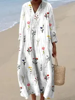 Women's Adults Floral Dress Mori Style Fresh And Sweet V Neck Pullovers 3D/Stereo Pattern Long Sleeve 3D Effect Midi Dress Tea Party main image 5