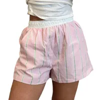 Fashion New Simple Contrast Color Stitching Striped Casual Pants Women's Loose Pocket Button Home Shorts All-match main image 4