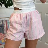 Fashion New Simple Contrast Color Stitching Striped Casual Pants Women's Loose Pocket Button Home Shorts All-match main image 3