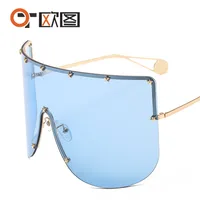 New Unisex Large Frame One-piece Metal Small Star Rice Nail Sunglasses 1025 Fashion Mask Sunglasses sku image 5
