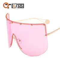 New Unisex Large Frame One-piece Metal Small Star Rice Nail Sunglasses 1025 Fashion Mask Sunglasses sku image 6