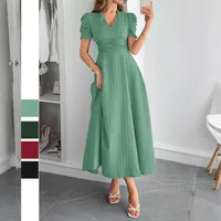 Women's Sheath Dress Elegant Classic Style V Neck Short Sleeve Solid Color Midi Dress Casual Daily main image 1