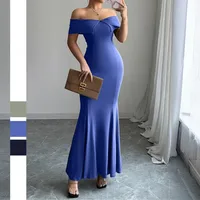 Women's Bodycon Dress Elegant Simple Style Strapless Short Sleeve Solid Color Maxi Long Dress Banquet Cocktail Party main image 1