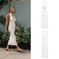 Women's Sheath Dress Elegant Streetwear Halter Neck Sleeveless Solid Color Maxi Long Dress Holiday Street main image 1