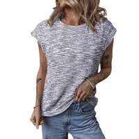 Spring And Summer Wholesale Women's New Fashion Waffle Round Neck Solid Color Loose Short Sleeve Women's Top main image 5