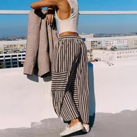 Spring And Summer New Color Striped Pants Casual Fashion Loose Lace-up Straight Pants For Women main image 4