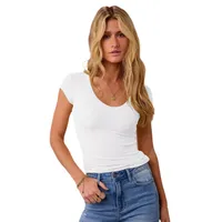 Summer  Explosions Women's Threaded Pullover Solid Color Spice Girl All-match Sexy Fashion Short-sleeved Top For Women main image 5