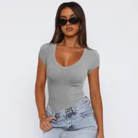 Summer  Explosions Women's Threaded Pullover Solid Color Spice Girl All-match Sexy Fashion Short-sleeved Top For Women sku image 11