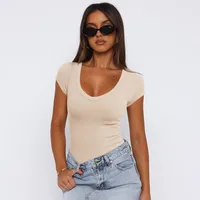 Summer  Explosions Women's Threaded Pullover Solid Color Spice Girl All-match Sexy Fashion Short-sleeved Top For Women sku image 19