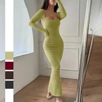 Women's Bodycon Dress Elegant Sexy U Neck Long Sleeve Solid Color Maxi Long Dress Banquet Party Cocktail Party main image 1
