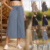 Independent Station Wish  Spring And Summer Elastic Waist Solid Color Wide Leg Loose Casual Cropped Pants Women main image 1