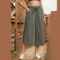Independent Station Wish  Spring And Summer Elastic Waist Solid Color Wide Leg Loose Casual Cropped Pants Women main image 3