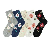 Foreign Trade Exclusive For  Dongdaemun Internet Celebrity Retro Color Four Seasons Small Flower Pattern Mid-calf Comfortable All-match Women's Socks main image 2
