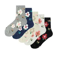 Foreign Trade Exclusive For  Dongdaemun Internet Celebrity Retro Color Four Seasons Small Flower Pattern Mid-calf Comfortable All-match Women's Socks main image 3