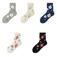 Foreign Trade Exclusive For  Dongdaemun Internet Celebrity Retro Color Four Seasons Small Flower Pattern Mid-calf Comfortable All-match Women's Socks main image 5