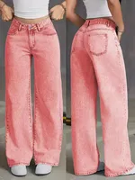 Women's Loose Fashionable Summer Denim Jeans High Waist Straight Leg Casual Style Cotton Blend Elastic Long Trousers sku image 12