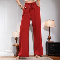 Women's   New Casual Pocket Simple Elafite Waist Drawstring Trousers Casual Pants For Women main image 2