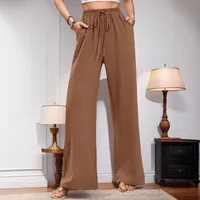 Women's   New Casual Pocket Simple Elafite Waist Drawstring Trousers Casual Pants For Women main image 3