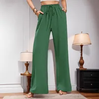 Women's   New Casual Pocket Simple Elafite Waist Drawstring Trousers Casual Pants For Women main image 4